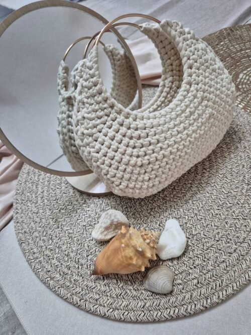 Bolsa Tzile Macramé Tejida a Mano en Trapillo Blanco