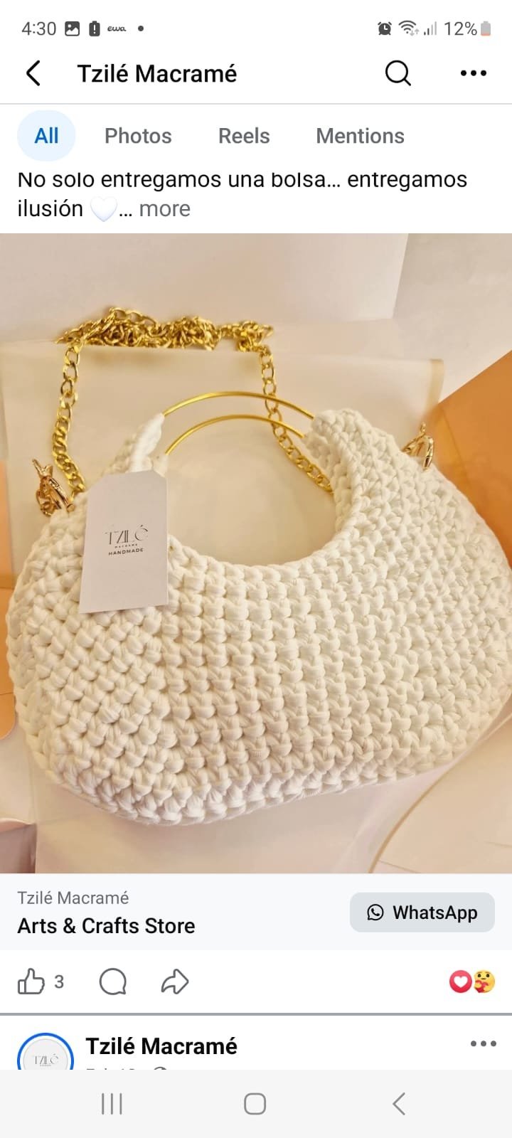 Bolsa Tzile Macramé Tejida a Mano en Trapillo Blanco