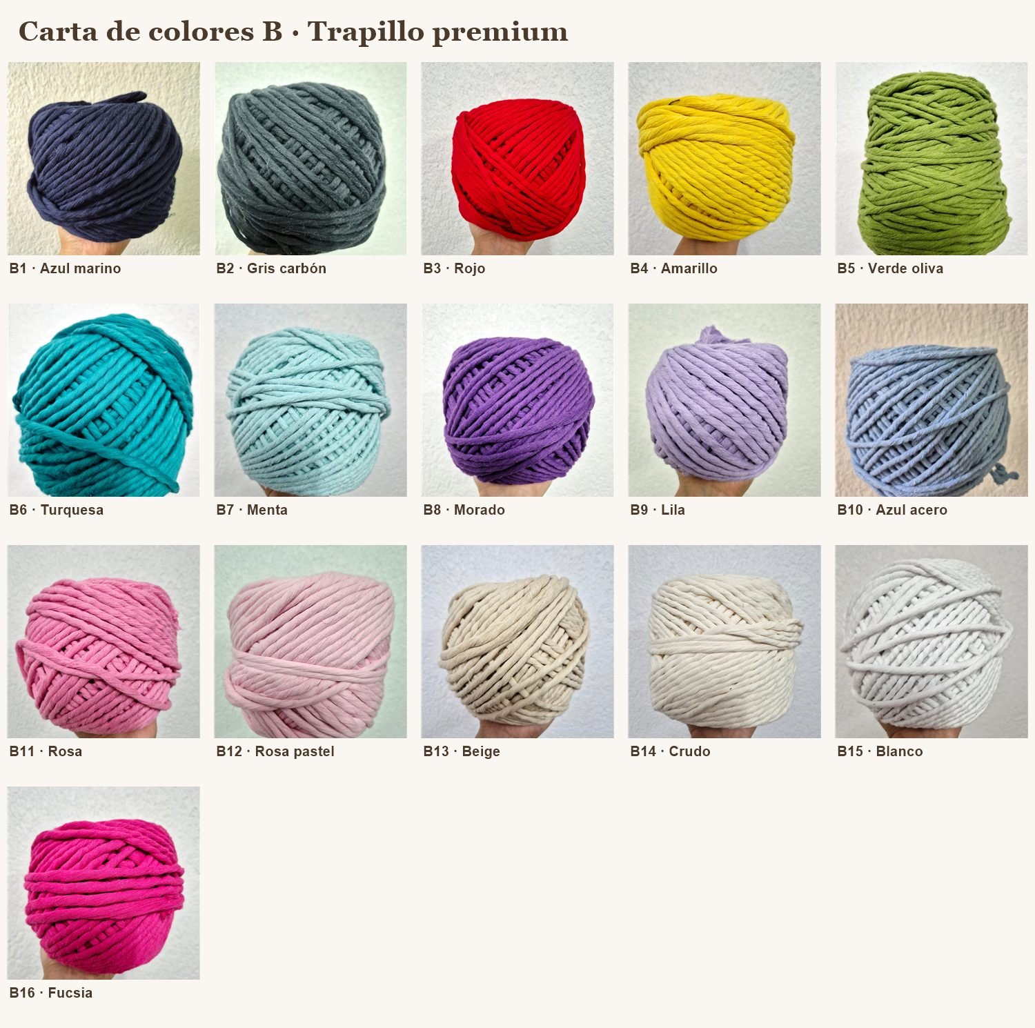 Carta de colores B · Trapillo premium - Tzilé Macramé