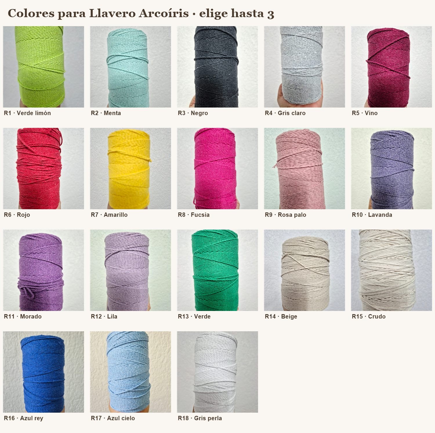 Colores para Llavero Arcoíris · elige hasta 3 - Tzilé Macramé